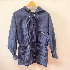Vintage Limited Navy Hooded Jacket XS 100% Cotton USA Embroidery Drawstring Wais
